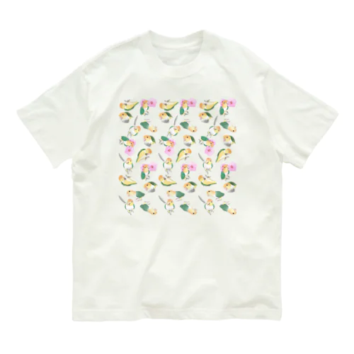 たっぷりシロハラインコちゃん【まめるりはことり】 オーガニックコットンTシャツ