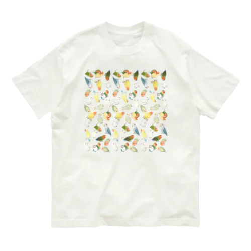 たっぷりラブバード（コザクラインコ・ボタンインコ）ちゃん【まめるりはことり】 オーガニックコットンTシャツ