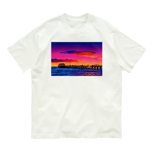 オーストラリア 夕暮れのヘンリービーチ桟橋 オーガニックコットンTシャツ