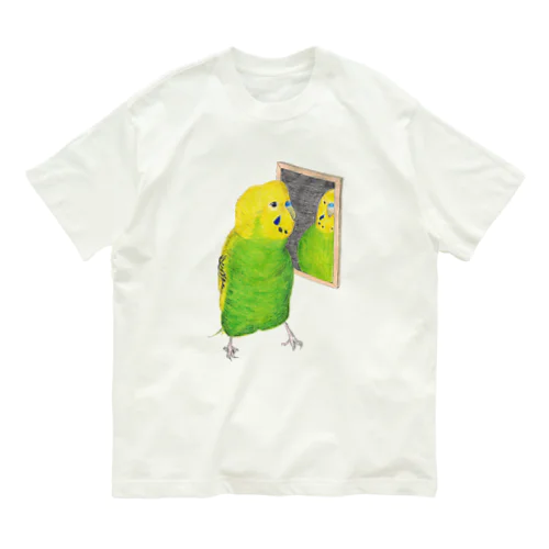 [森図鑑]セキセイインコと鏡 オーガニックコットンTシャツ