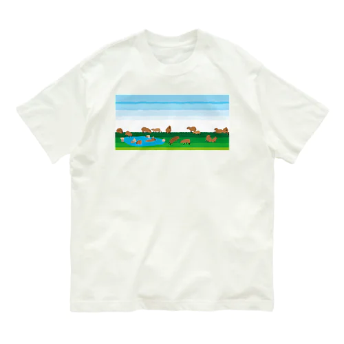 カピバラの家族 オーガニックコットンTシャツ