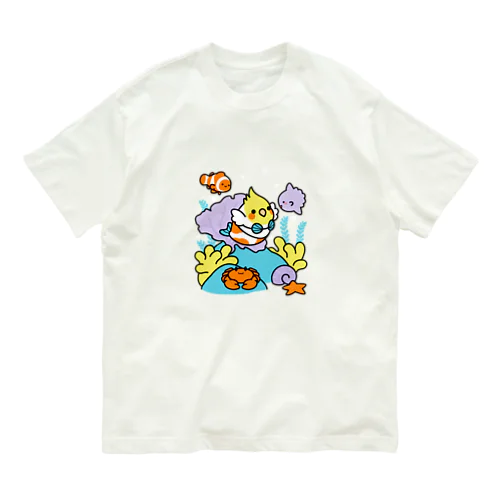 Chubby Bird サンゴ礁を守ろう！　オカメインコと海のお友達 オーガニックコットンTシャツ