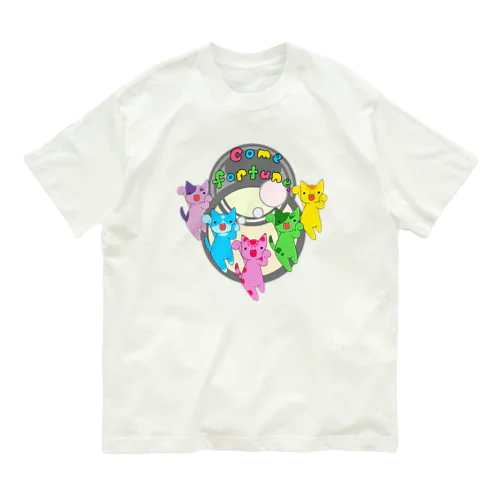 招き猫(５色)Come fortune背景あり オーガニックコットンTシャツ