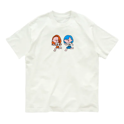 橙と青の女の子 オーガニックコットンTシャツ
