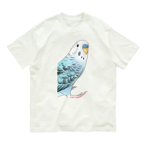 振りむきセキセイインコちゃん【まめるりはことり】 オーガニックコットンTシャツ