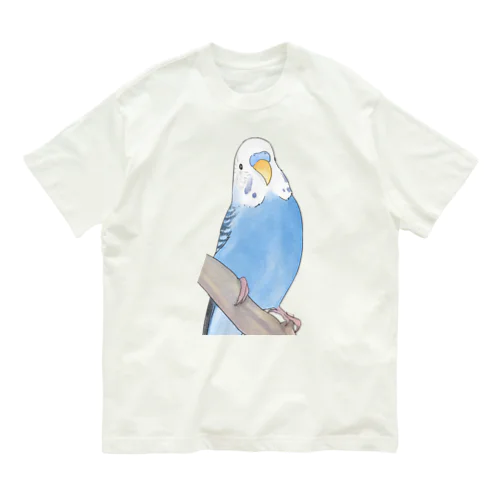 セキセイインコちゃんと止まり木【まめるりはことり】 Organic Cotton T-Shirt