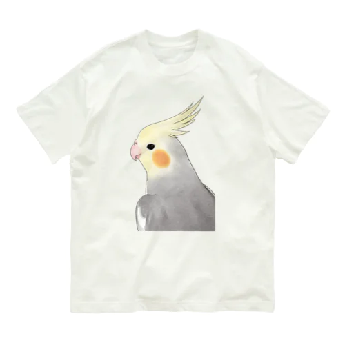 見つめるオカメインコちゃん【まめるりはことり】 オーガニックコットンTシャツ