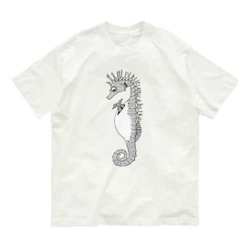 タツノオトシゴさんはイクメンです　モノトーン Organic Cotton T-Shirt