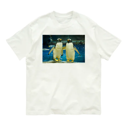 ジェンツーペンギン　写真　リアル　仲良し オーガニックコットンTシャツ
