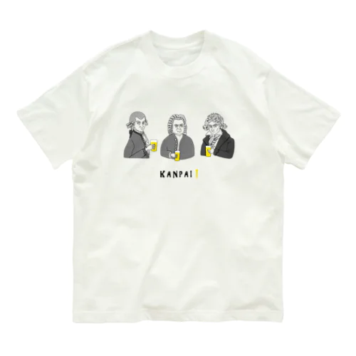 偉人 × BEER（三人の音楽家）黒線画 オーガニックコットンTシャツ