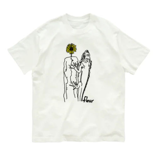イグアナと花 Organic Cotton T-Shirt