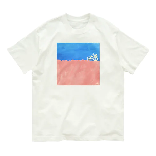 土手<自転車・ピンク> オーガニックコットンTシャツ