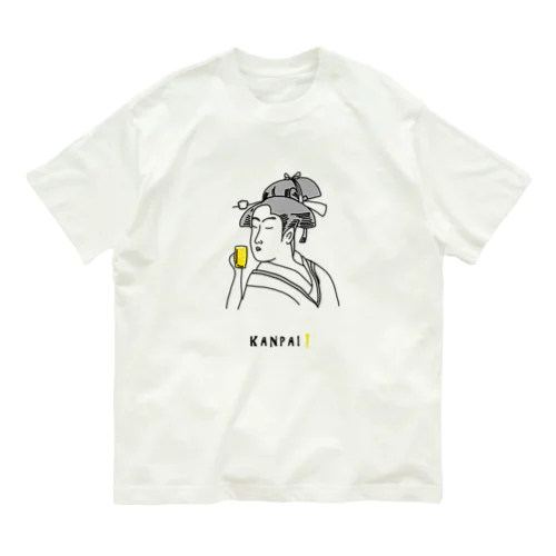名画 × BEER（美人画）黒線画 オーガニックコットンTシャツ