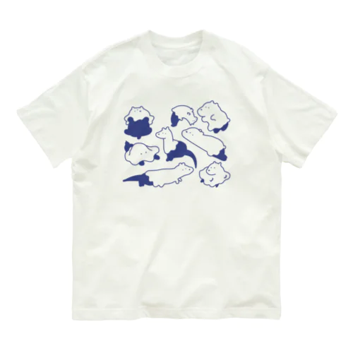 シロヌノマトメ青 オーガニックコットンTシャツ