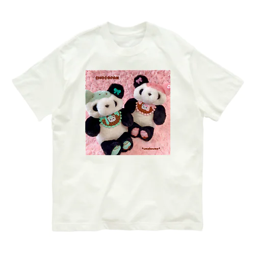 パンダ ちょこぱん🍫🐼チョコミント＆ストロベリー オーガニックコットンTシャツ