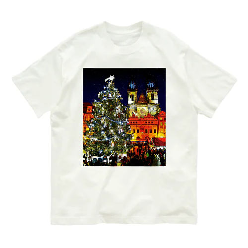 プラハ 夜のクリスマスツリーとティーン教会 Organic Cotton T-Shirt