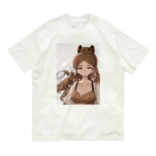 孔雀の羽とブルネット オーガニックコットンTシャツ