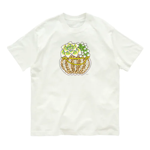 多肉植物たにくさん　（ガラスポットに集合） オーガニックコットンTシャツ