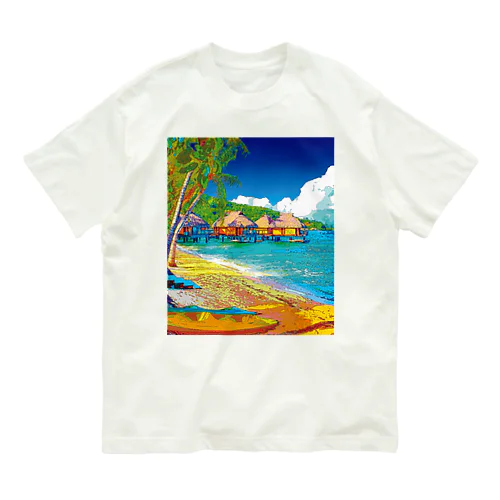 ボラボラ島の水上バンガロー オーガニックコットンTシャツ