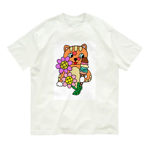 猫さん　アイスとお花 Organic Cotton T-Shirt