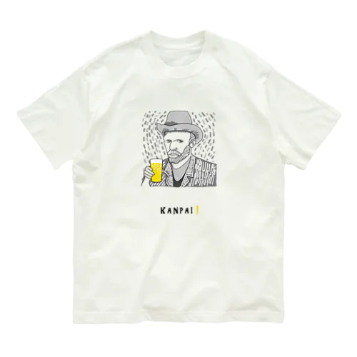 名画 × BEER（ゴッホ自画像）黒線画 Organic Cotton T-Shirt