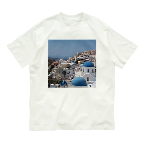【世界一周旅】ギリシャ　サントリーニ島の景色 オーガニックコットンTシャツ