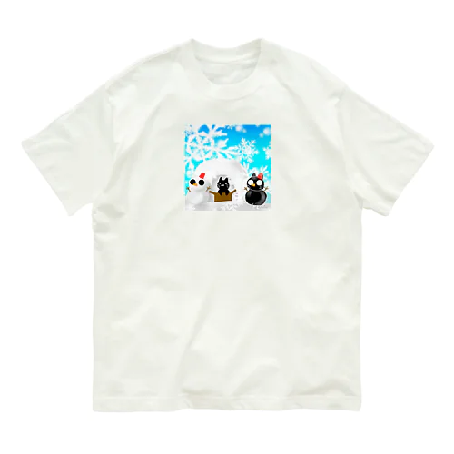 くろねこさんと雪だるま オーガニックコットンTシャツ