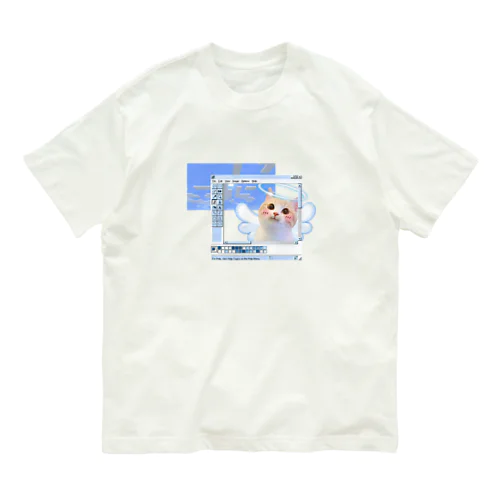 猫サブカル水色 オーガニックコットンTシャツ
