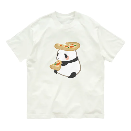 ピザを食べてご満悦のパンダ オーガニックコットンTシャツ