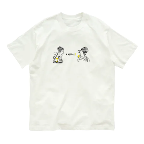 名画 × BEER（浮世絵男女）黒線画 オーガニックコットンTシャツ