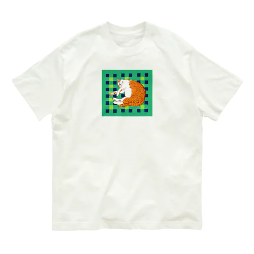 オレンジクロワッサンな猫 オーガニックコットンTシャツ