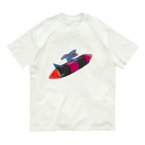 空飛ぶシャチ　ピンク オーガニックコットンTシャツ