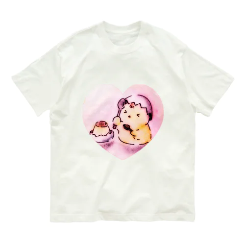 ぴよちゃんとプリン（ハート） オーガニックコットンTシャツ