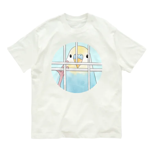 可愛いのぞき見セキセイインコちゃん【まめるりはことり】 オーガニックコットンTシャツ