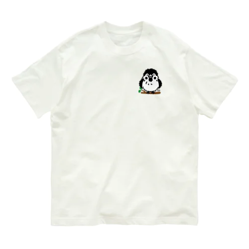 ワンポイント　ぶわっとな スズメがちゅん02 オーガニックコットンTシャツ