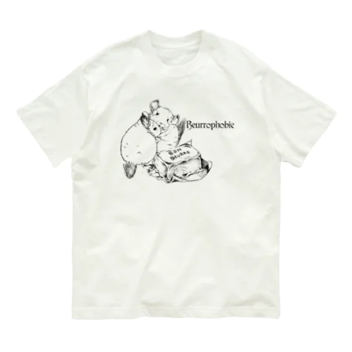 バター怖い　チンチラ　白黒 オーガニックコットンTシャツ