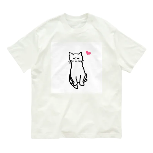 可愛い白猫 オーガニックコットンTシャツ