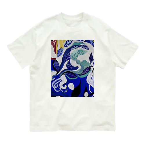 紺碧の葉魚と花❷ オーガニックコットンTシャツ