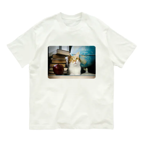 図書館猫 Murchik ♡ Librarian Cat ♡ Ukrainian cat ウクライナ 本と猫 Donation Items Organic Cotton T-Shirt