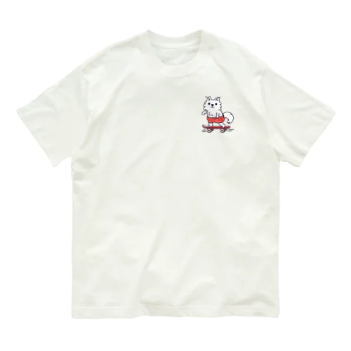 ワンポイント 赤ぱんポメラのスケボー オーガニックコットンTシャツ