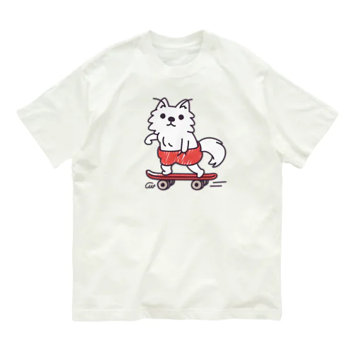 赤ぱんポメラのスケボー オーガニックコットンTシャツ