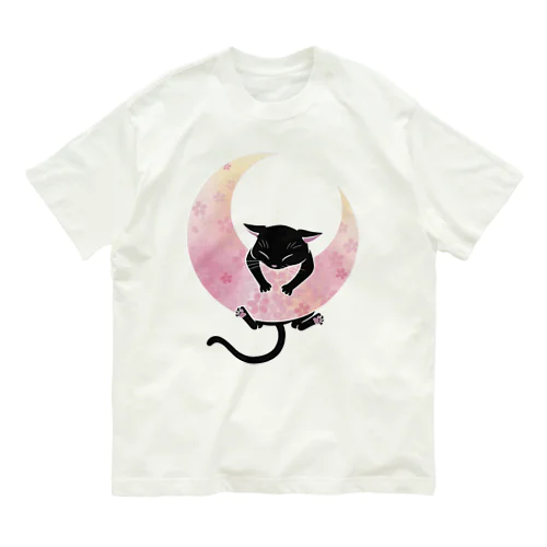 黒猫×月(桜ver.) オーガニックコットンTシャツ