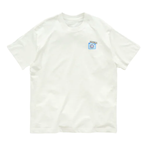 camera ブルー オーガニックコットンTシャツ