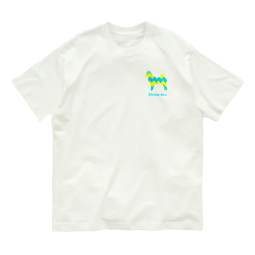 ブルー＆イエロー　柴犬 オーガニックコットンTシャツ