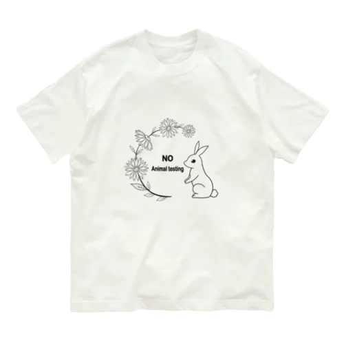 No Animal Testing! うさぎとお花 オーガニックコットンTシャツ