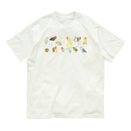 あつまれラブバード（コザクラインコ・ボタンインコ）ちゃん【まめるりはことり】 Organic Cotton T-Shirt