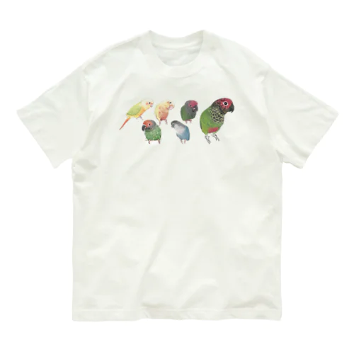 あつまれウロコインコちゃん【まめるりはことり】 オーガニックコットンTシャツ