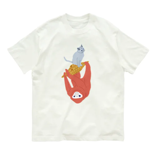 猫&ナマケモノ⇒UFO捕獲編 Organic Cotton T-Shirt