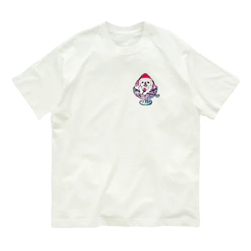 かき氷ワンちゃん　氷イチゴ　ペキニーズ　ホワイト オーガニックコットンTシャツ