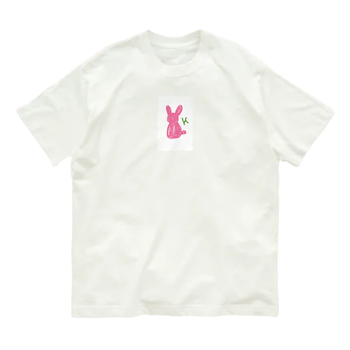 イニシャルK ピンクうさぎ 後ろ姿🐰 オーガニックコットンTシャツ